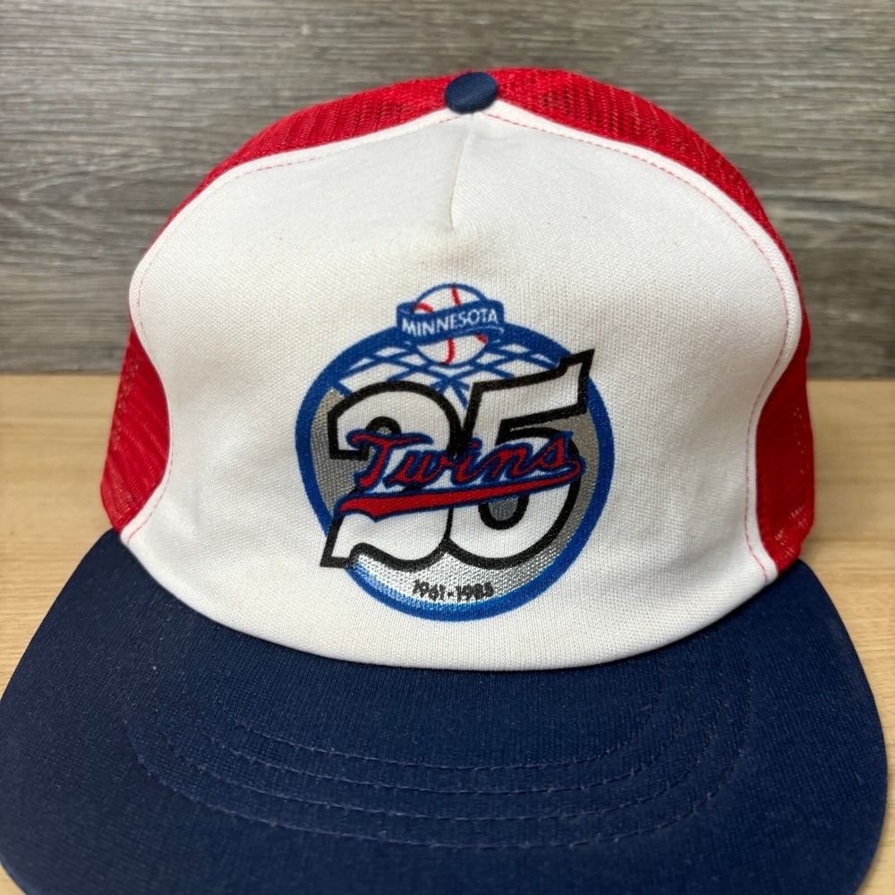 Vintage Minnesota Twins Hat Cap Snapback Red 25 Years USA Made 80s - Picture 2 of 11